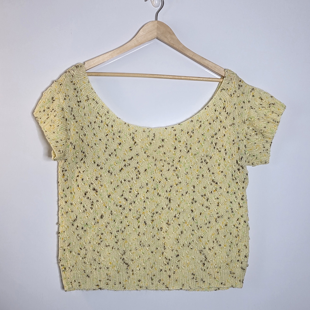 Vintage Handknit Cream Speckled Knit Women's Sweater Lightweight Cable Detail XL